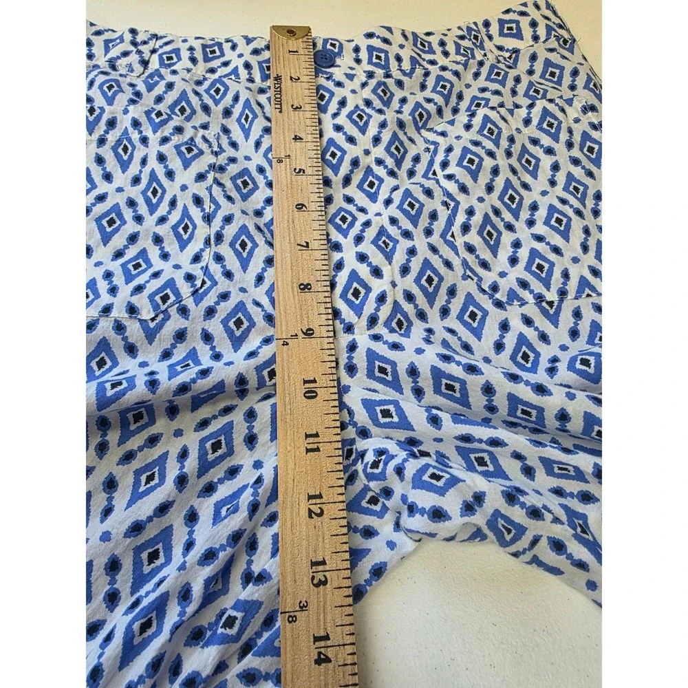 Zara Women Blue White Geometric Diamond Print Wide Leg High Rise Pants Size L - Picture 7 of 7
